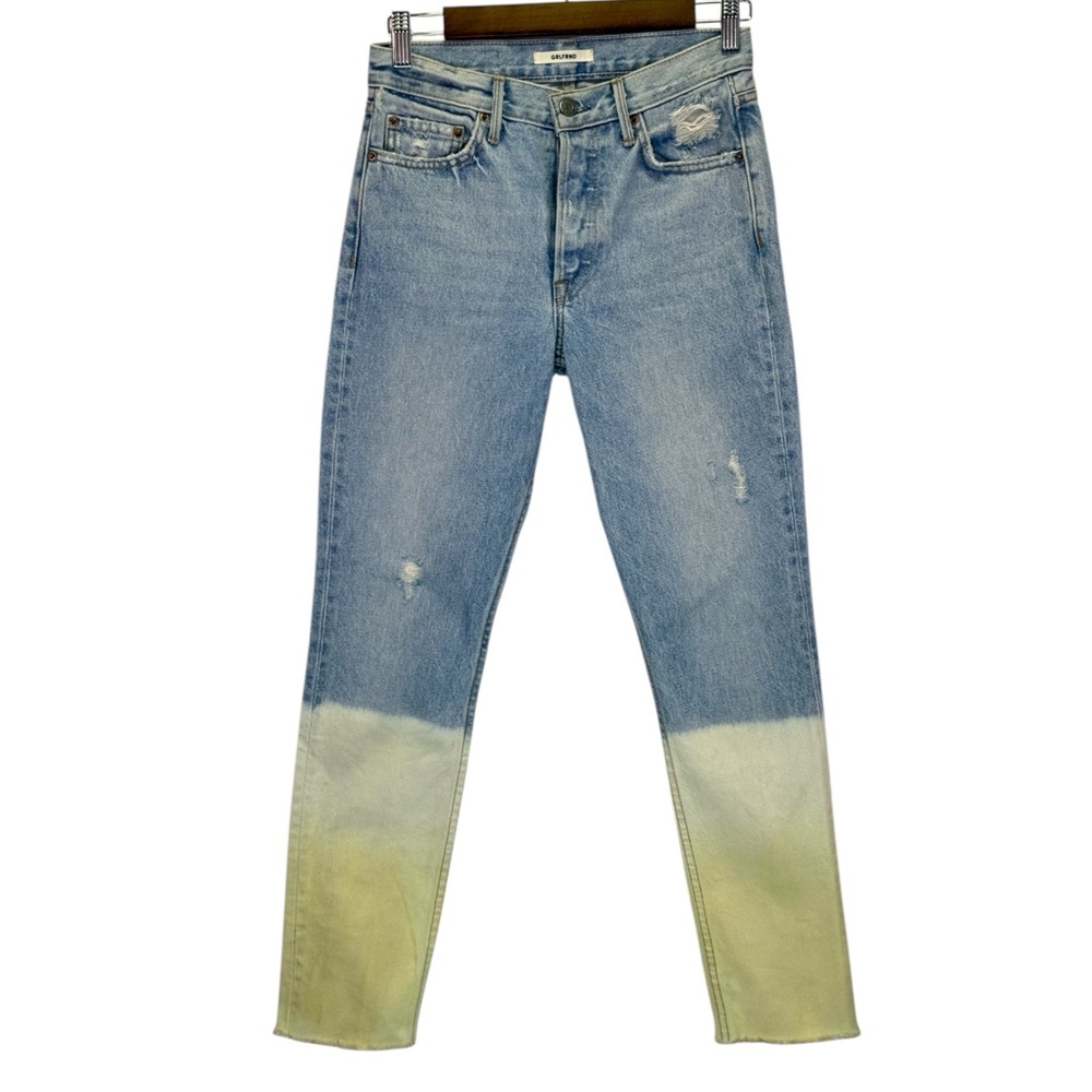 GRLFRND Button Fly Karolina Yellow Horizon Distressed Raw Hem High Rise Size 24